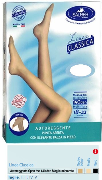 SAUBER AUTOREGGENTE OPEN TOE MAGLIA MICRORETE 140 DEN COLORE NEUTRO BEIGE TAGLIA 3 LINEA CLASSICA - Farmadott.it