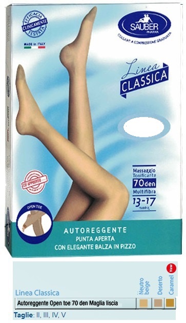 SAUBER AUTOREGGENTE OPEN TOE MAGLIA LISCIA 70 DEN COLORE NEUTRO BEIGE TAGLIA 5 LINEA CLASSICA - Farmadott.it