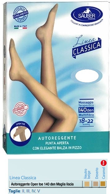 SAUBER AUTOREGGENTE OPEN TOE MAGLIA LISCIA 140 DEN COLORE NEUTRO BEIGE TAGLIA 4 LINEA CLASSICA - Farmadott.it