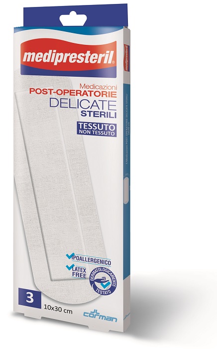 MEDICAZIONE POST OPERATORIA MEDIPRESETERIL DELICATA TNT 10X30CM 3 PEZZI - Farmadott.it