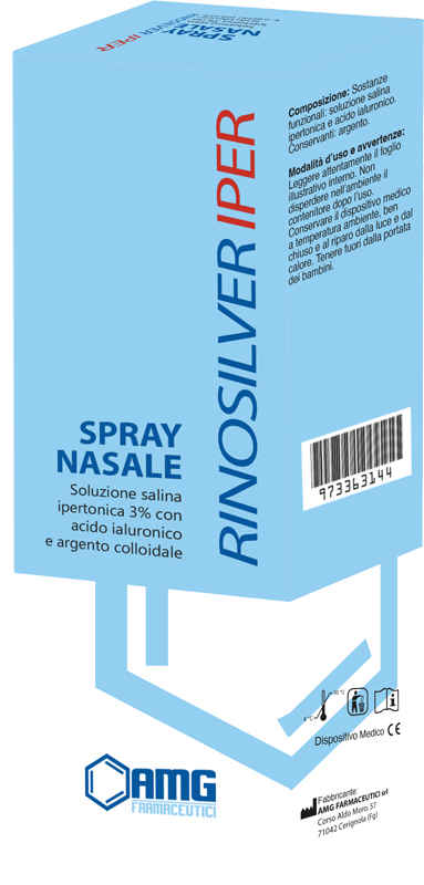 RINOSILVER SOLUZIONE SALINA IPERTONICA 3% CON ACIDO IALURONICO E ARGENTO COLLOIDALE SPRAY NASALE 20 ML - Farmadott.it