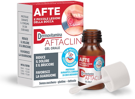 DERMOVITAMINA AFTACLIN GEL ORALE 7 ML CONTRO DOLORE E BRUCIONE SENZA ZUCCHERO E SENZA GLUTINE - Farmadott.it