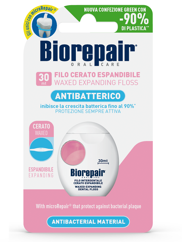 BIOREPAIR ORAL CARE ANTIBATTERICO FILO CERATO ESPANDIBILE GENGIVE DELICATE 25+5 METRI - Farmadott.it