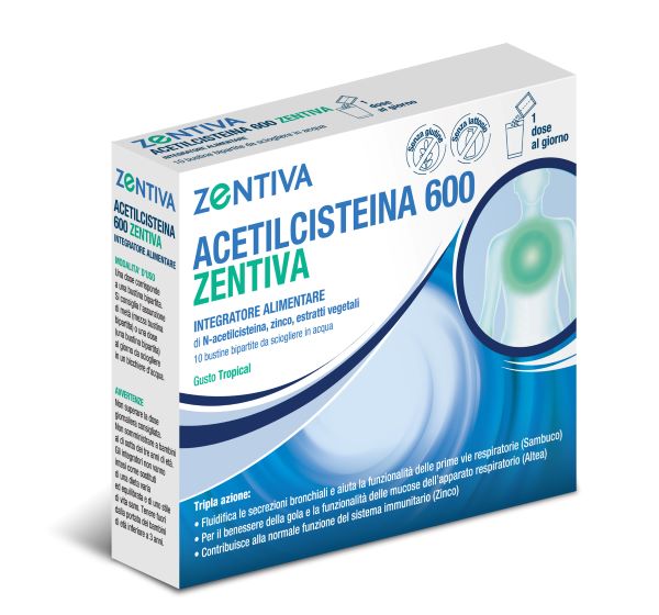 ACETILCISTEINA 600 ZENTIVA 10 BUSTINE BIPARTITE GUSTO TROPICAL - Farmadott.it