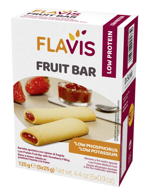 FLAVIS FRUIT BAR BARRETTA APROTEICA CON RIPIENO DI FRAGOLA 5 PEZZI DA 25 G - Farmadott.it