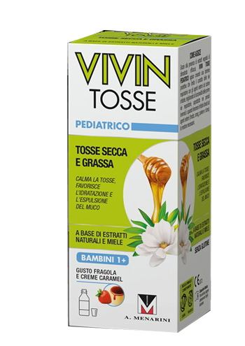 VIVIN TOSSE PEDIATRICO SCIROPPO PER TOSSE SECCA E GRASSA GUSTO FRAGOLA E CREME CARAMEL 150 ML - Farmadott.it