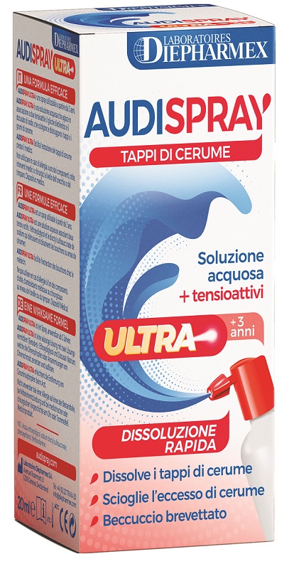 AUDISPRAY ULTRA +3 ANNI SOLUZIONE ACQUOSA + TENSIOATTIVI SPRAY TAPPI DI CERUME 20 ML - Farmadott.it