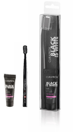 CURAPROX BLACK IS WHITE DENTIFRICI SBIANCANTI 1 DENTIFRICIO DA 10ML + 1 SPAZZOLINO - Farmadott.it