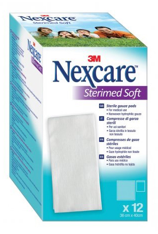 GARZA COMPRESSA STERILE NEXCARE STERIMED SOFT 18X40 CM MUL TILINGUAL 12 PEZZI - Farmadott.it