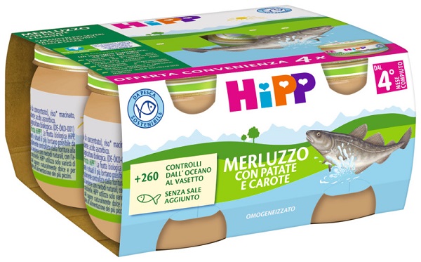HIPP OMOGENEIZZATO MERLUZZO/PATATE/CAROTE 4X80 G - Farmadott.it