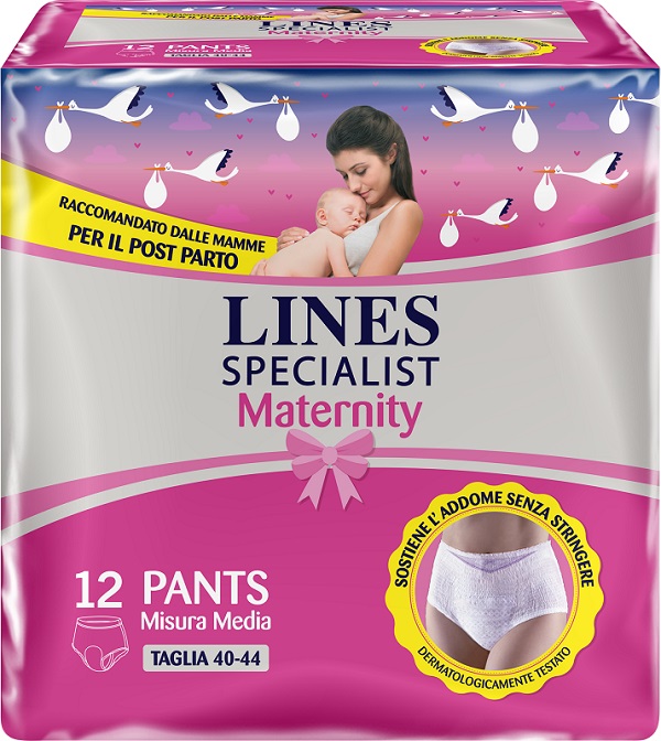 LINES SPECIALIST MATERNITY MUTANDINA ASSORBENTE PER PERDITE POST PARTO MISURA MEDIUM 12 PEZZI - Farmadott.it