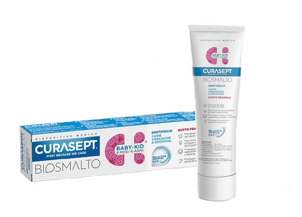 CURASEPT BIOSMALTO DENTIFRICIO BABY KID FRAGOLA CARIE ABRASIONE & EROSIONE 50 ML - Farmadott.it