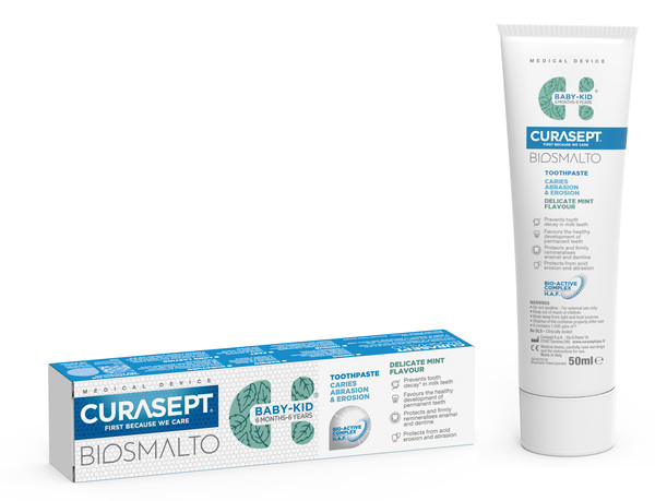 CURASEPT BIOSMALTO DENTIFRICIO BABY KID MENTA CARIE ABRASIONE & EROSIONE 50 ML - Farmadott.it