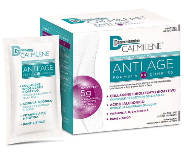 DERMOVITAMINA CALMILENE ANTIAGE IA A BASE DI COLLAGENE E ACIDO IALURONICO POLVERE 30 BUSTINE GUSTO VANIGLIA - Farmadott.it