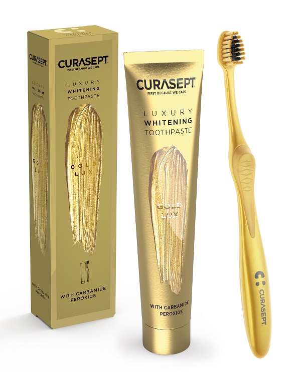 CURASEPT GOLD LUXURY WHITENING DENTIFRICIO 75 ML + SPAZZOLINO - Farmadott.it