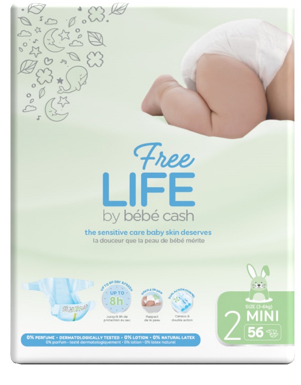 FREELIFE BY BEBECASH PANNOLINI MINI TAGLIA 2 3-6 KG GIROVITA 30-48 CM 56 PEZZI - Farmadott.it