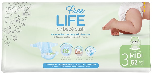 FREELIFE BY BEBECASH PANNOLINI MIDI TAGLIA 3 4-9 KG GIROVITA 35-56 CM 52 PEZZI - Farmadott.it