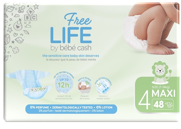 FREELIFE BY BEBECASH PANNOLINI MAXI TAGLIA 4 7-18 KG GIROVITA 38-60 CM 48 PEZZI - Farmadott.it