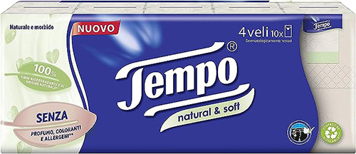 TEMPO FAZZOLETTI NATURAL&SOFT 10 PEZZI DA 9 FAZZOLETTI - Farmadott.it