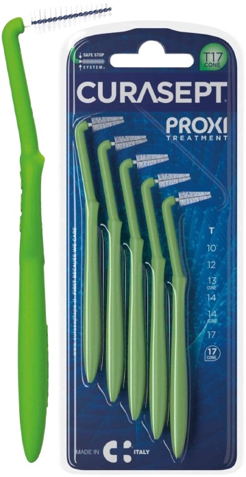 SCOVOLINO CURASEPT PROXI ANGLE MISURA T17 CONICO ISO 5 VERDE DIAMETRO 1,7 MM 5 PEZZI - Farmadott.it