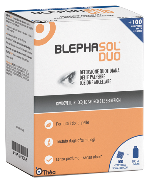 BLEPHASOL DUO SOLUZIONE MICELLARE IGIENE PALPEBRALE 100 ML + 100 GARZE - Farmadott.it