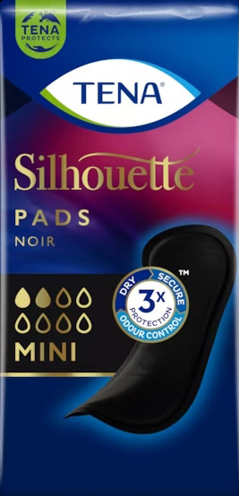ASSORBENTE NERO INCONTINENZA LEGGERA TENA SILHOUETTE NOIR MINI 18 PEZZI - Farmadott.it