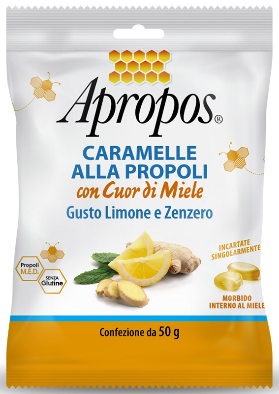 APROPOS CARAMELLE DURE LIMONE/ZENZERO CUOR DI MIELE 50 G - Farmadott.it