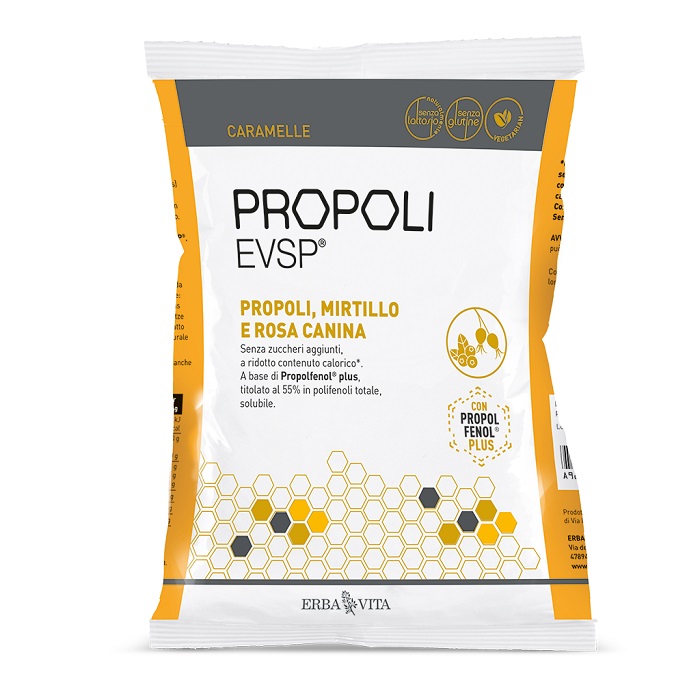 PROPOLI EVSP CARAMELLE PROPOLI MIRTILLO ROSA CANINA 65 G - Farmadott.it