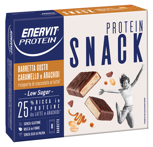 ENERVIT PROTEIN SNACK CARAMELLO ARACHIDI LOW SUGAR 8 BARRETTE 31 G - Farmadott.it