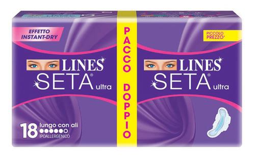 LINES SETA ULTRA ASSORBENTE LUNGO CON ALI 18 PEZZI - Farmadott.it