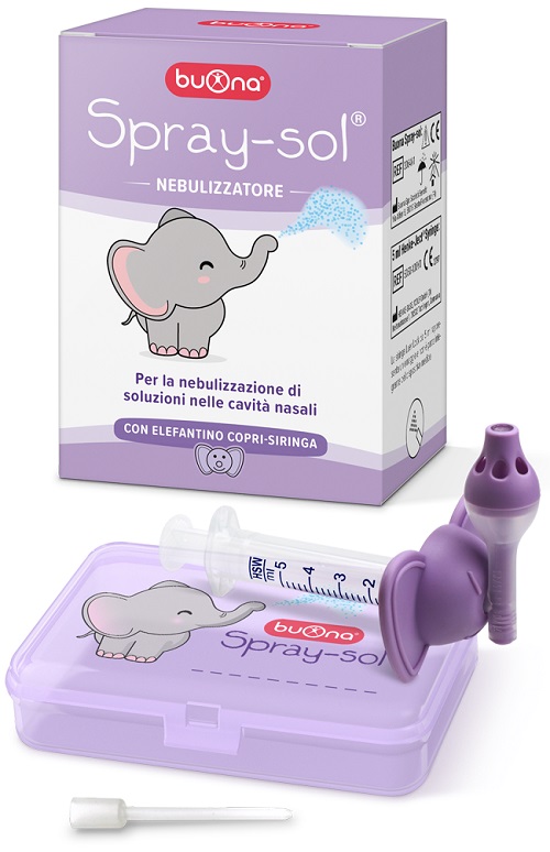 BUONA SPRAY-SOL NEBULIZZATORE SPRAY SOL + AGO CANNULA + SIRINGA LUER LOCK DA 5 ML + ELEFANTINO COPRI-SIRINGA + CONTENITORE - Farmadott.it