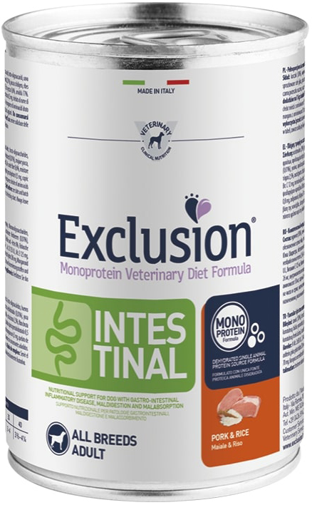 EXCLUSION MONOPROTEIN VETERINARY DIET FORMULA INTESTINAL PORK AND RICE 400 G - Farmadott.it