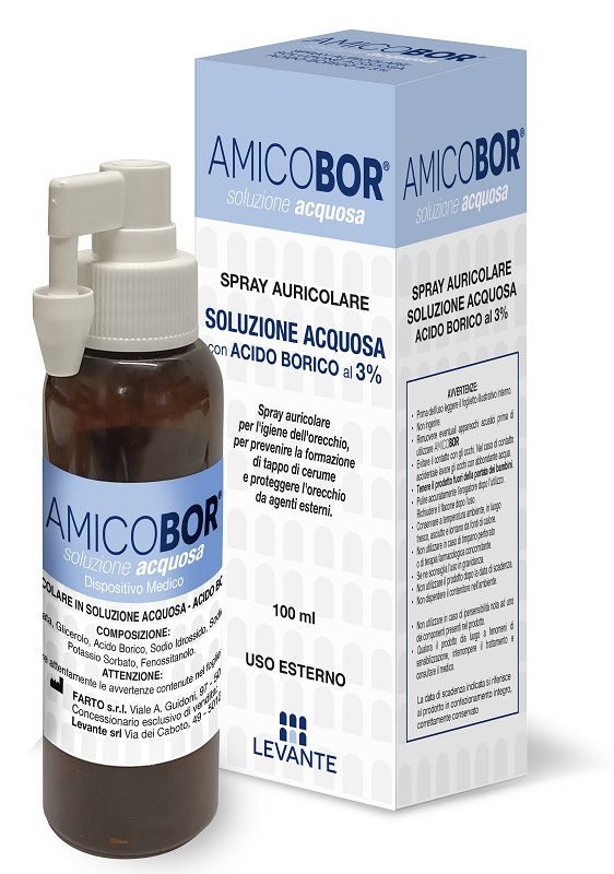 SOLUZIONE ACQUOSA PER IRRIGAZIONE DELL'ORECCHIO AMICOBOR 100 ML - Farmadott.it