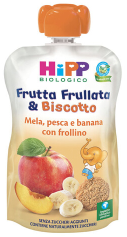 HIPP BIO FRUTTA FRULLATA &BISCOTTO MELA PESCA BANANA FROLLINO 90 G - Farmadott.it