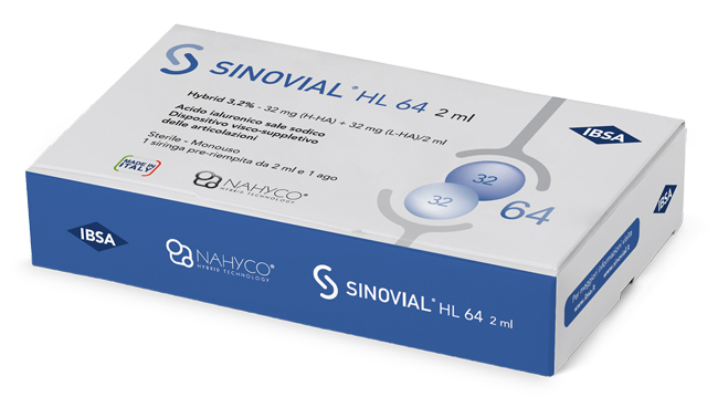 SIRINGA INTRA-ARTICOLARE SINOVIAL HL 64 ACIDO IALURONICO SALE SODICO 3,2% 32MG H-HA + 32MG H-LA/2ML 2 ML - Farmadott.it