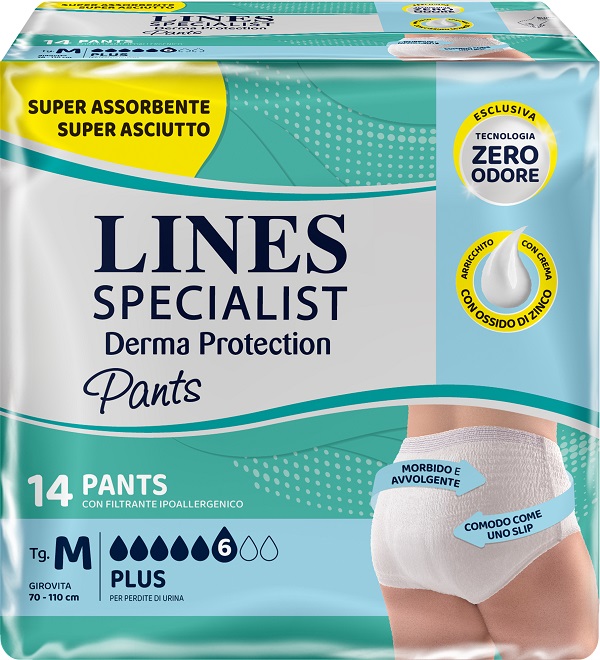 PANNOLONE PER INCONTINENZA LINES SPECIALIST DERMA PANTS PLUS M 14 PEZZI - Farmadott.it