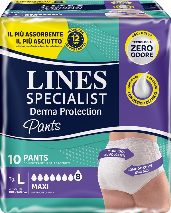 PANNOLONE PER INCONTINENZA LINES SPECIALIST DERMA PANTS MAXI L 10 PEZZI - Farmadott.it