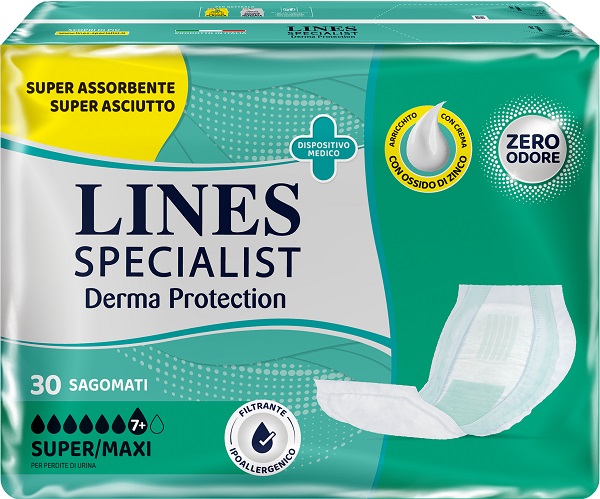 PANNOLONE PER INCONTINENZA LINES SPECIALIST DERMA SAGOMATO SUPER+ 30 PEZZI - Farmadott.it