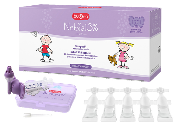 NEBIAL 3% KIT 20 FLACONCINI MONODOSE 5ML SOLUZIONE IPERTONICA CON ACIDO IALURONICO + NEBULIZZATORE SPRAY-SOL - Farmadott.it