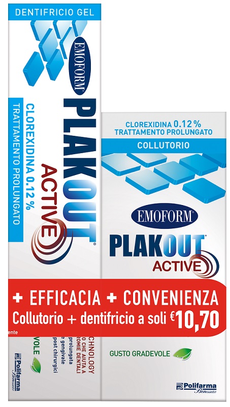 EMOFORM PLAK OUT ACTIVE CLOREXIDINA 0,12% COLLUTORIO 200 ML + DENTIFRICIO 75 ML - Farmadott.it