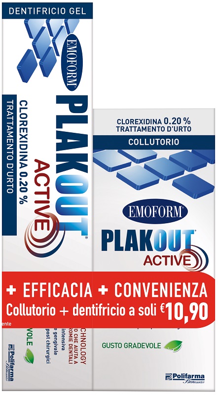 EMOFORM PLAK OUT ACTIVE CLOREXIDINA 0,20% COLLUTORIO 200 ML + DENTIFRICIO 75 ML - Farmadott.it