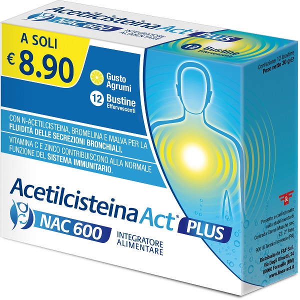 ACETILCISTEINA ACT PLUS NAC 600 12 BUSTINE EFFERVESCENTI AGRUMI - Farmadott.it