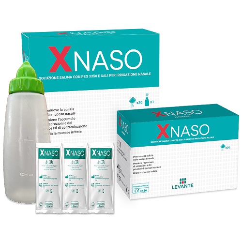 SOLUZIONE SALINA CON PEG 3350 E SALI PER IRRIGAZIONE NASALE XNASO 30 BUSTINE + 1 EROGATORE - Farmadott.it