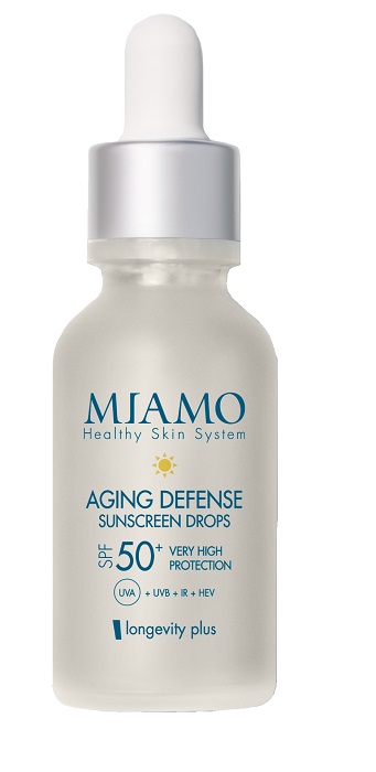 MIAMO NEW FORMULA MIAMO LONGEVITY PLUS AGING DEFENSE SUNSCREEN DROPS SPF50+ 30 ML - Farmadott.it