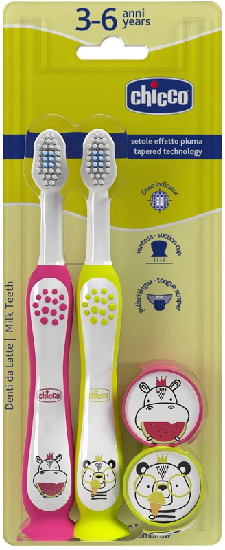 CHICCO SPAZZOLINO 3-6 YEARS DOPPIO ROSA-GIALLO - Farmadott.it