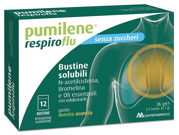 PUMILENE RESPIROFLU SENZA ZUCCHERO 12 BUSTINE GUSTO MENTA ARANCIA 36 G - Farmadott.it
