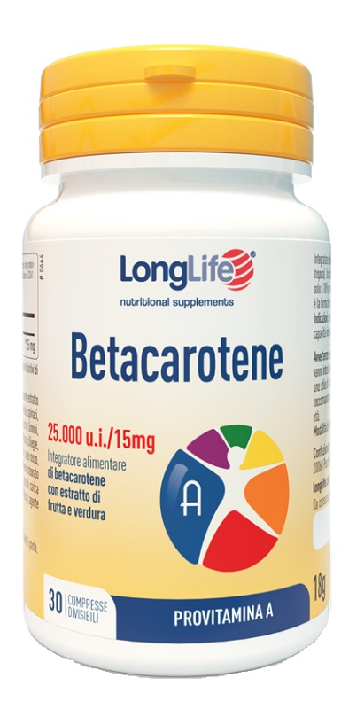 LONGLIFE BETACAROTENE 25000UI 30 COMPRESSE DIVISIBILI SENZA GLUTINE - Farmadott.it
